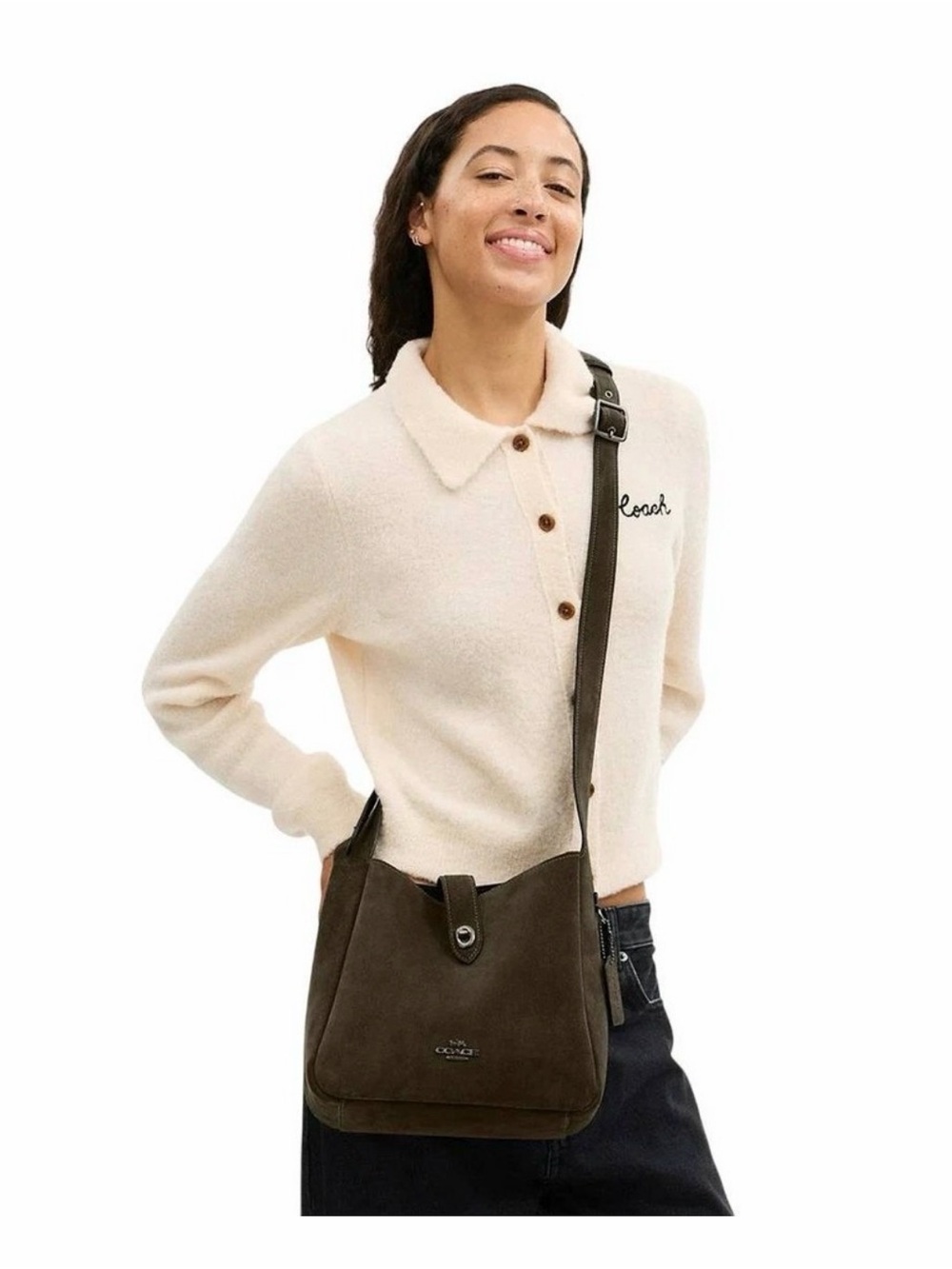 Coach Hadley Bag Suede Crossbody Army Green CC043 Womens Messenger Bag
